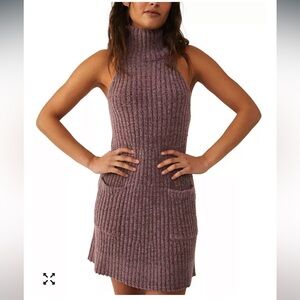 Free People | Claude Knit Halter Turtle neck sleeveless mini dress - Large